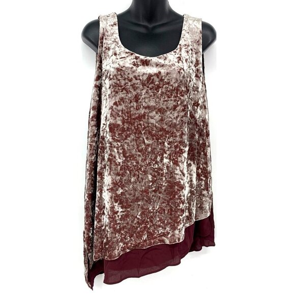 INC International Concepts Women Top XL Extra Large Maroon Velvet Sleeveless - Picture 1 of 5